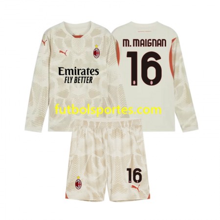 Camiseta AC Milan Mike Maignan 16 Portero Niño Tercera Equipación 2024/2025 Manga Larga